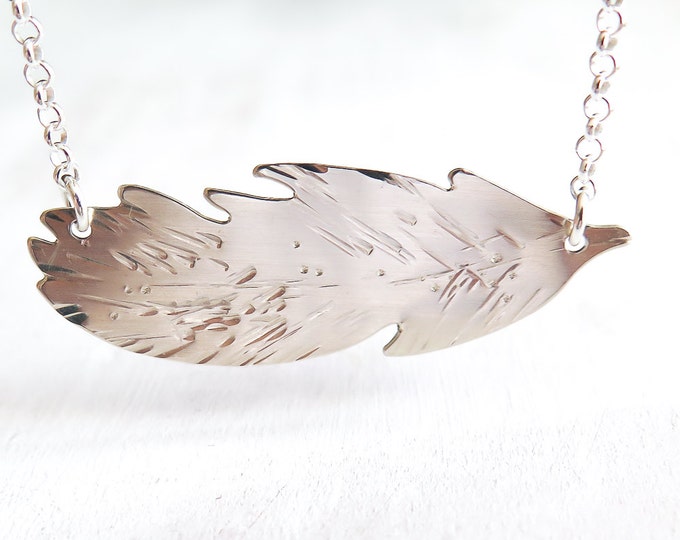 Large Feather Necklace in Sterling Silver