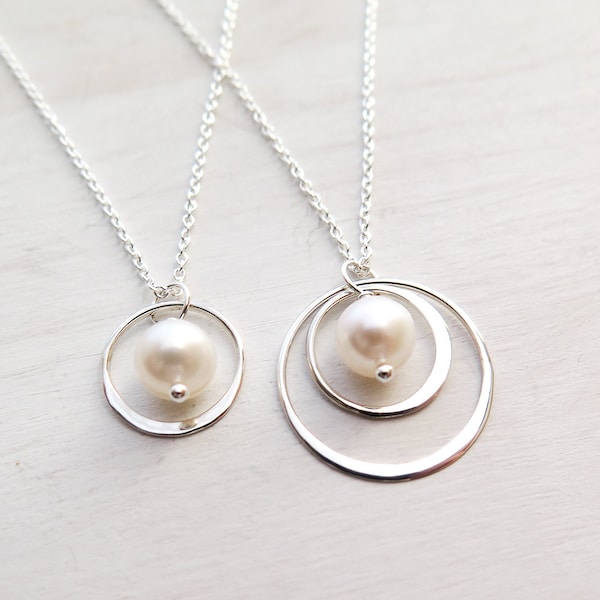 Mother Daughter Jewelry Set, Two Matching Freshwater Pearl Necklaces, Sterling Silver