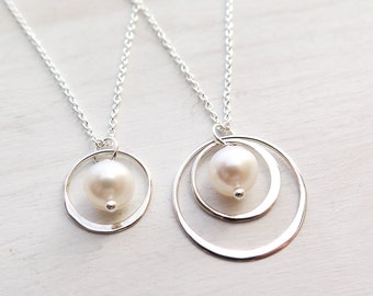 Mother Daughter Necklace Set of 2 Matching Necklaces, Gift for Mom and Daughter, Sterling Silver