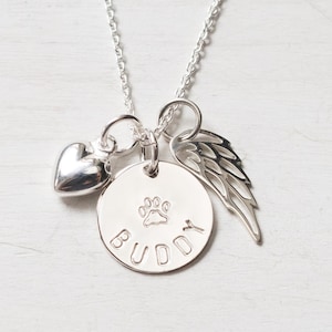 Pet Memorial Necklace, Personalized, Pet Name Necklace, Dog Memorial, Cat Memorial, Gift for Pet Loss, Hand Stamped, Sterling Silver