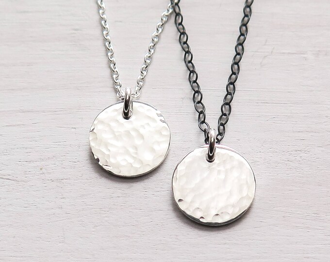 Tiny Disc Necklace, Hammered, Sterling Silver