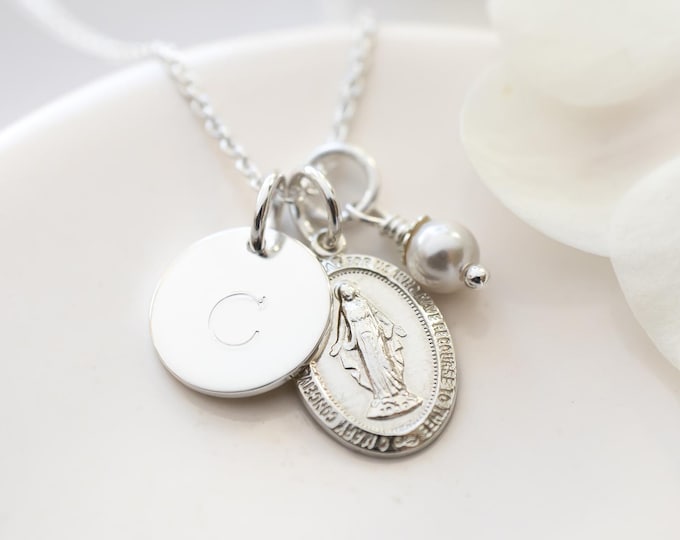 Personalized Miraculous Medal Necklace, Sterling Silver, First Communion Gift