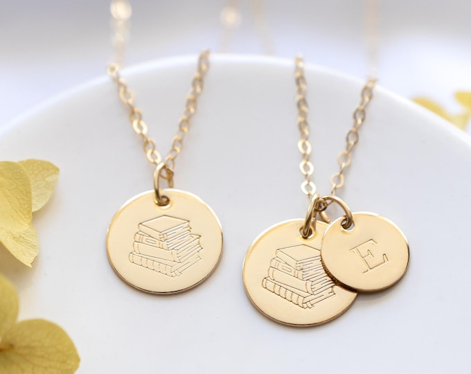 Personalized Book Lover Necklace, Gold Filled