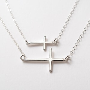 Mother Daughter Necklace Set, Large and Small Sideways Cross Necklaces, Set of 2, Sterling Silver