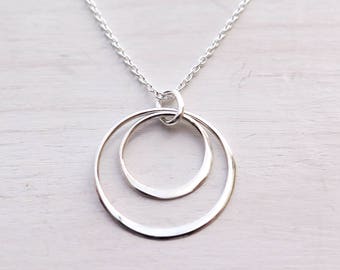Dainty Two Circle Necklace, Sterling Silver