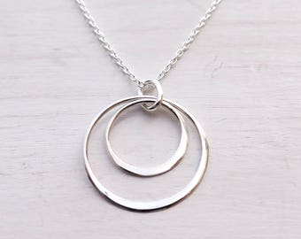 Two Circle Necklace, 2 Sisters Necklace, Double Circle, Sister Jewelry, Geometric Jewelry, 2 Rings, Dainty, Minimalist, Sterling Silver