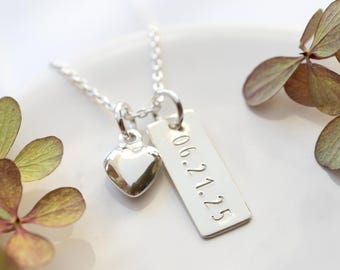 Custom Date Necklace, Sterling Silver, Personalized Anniversary Gift for Wife