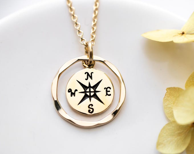 Compass Necklace, Gold Filled and Bronze