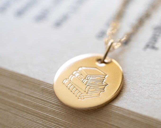 Personalized Book Lover Necklace, Gold Filled