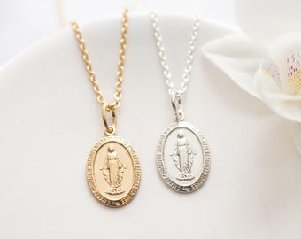 Miraculous Medal Necklace in Gold Filled or Sterling Silver