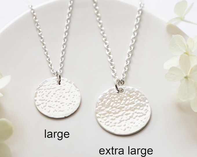 Large Hammered Disc Necklace, Sterling Silver