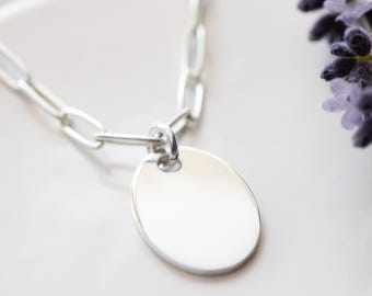 Chunky Paperclip Chain Necklace with Oval Pendant, Sterling Silver