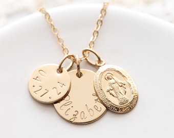 Personalized Miraculous Medallion Necklace, Gold Filled, First Communion Gift For Girl