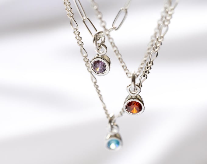 Tiny Birthstone Charm Necklace in Sterling Silver