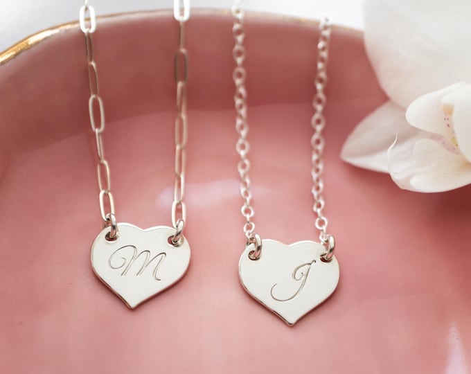 Personalized Heart Necklace in Sterling Silver, Initial Choker