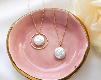 Freshwater Coin Pearl Necklace, Gold Filled, Medium Weight