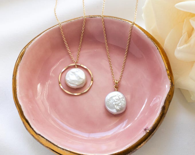 Freshwater Coin Pearl Necklace, Gold Filled, Medium Weight