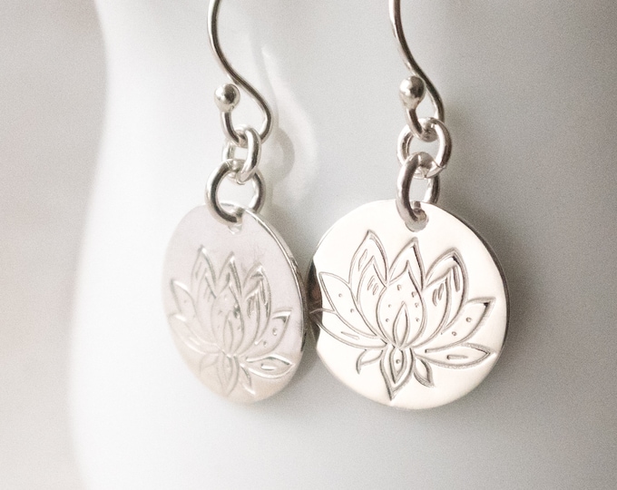 Lotus Earrings in Sterling Silver, Dangle Earrings