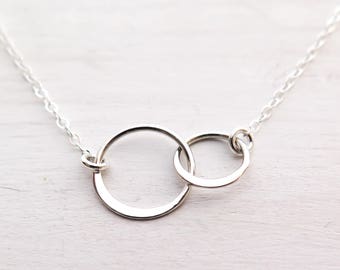 Two Circle Necklace, 2 Sisters Necklace, 2 Children, Best Friends Gift, Sterling Silver