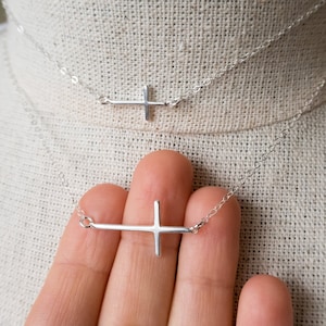 Sterling Silver Sideways Cross Necklace, Small OR Large, Skinny Cross, Dainty Jewelry