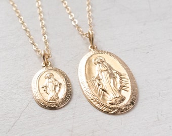 Virgin Mary Necklace, Miraculous Medal Necklace, Large or Small, Adjustable Length, Gift For Her, Catholic Jewelry, Dainty, Gold Filled