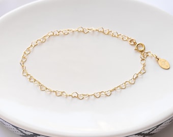 Gold Filled Heart Chain Bracelet, Adjustable Length