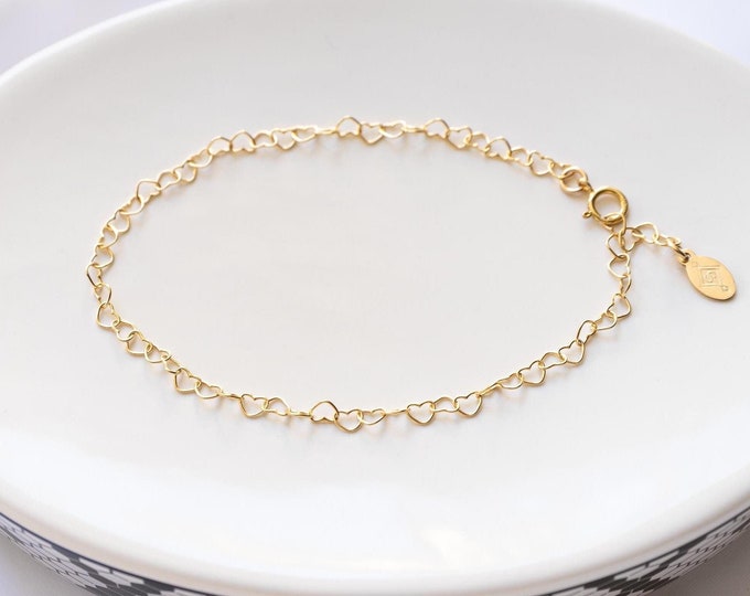 Gold Filled Heart Chain Bracelet, Adjustable Length