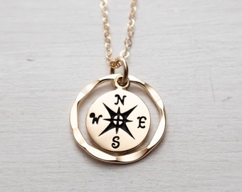 Compass Necklace, Gold Filled, Graduation Gift, Travel Jewelry