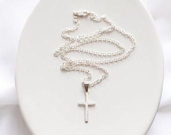 Simple Cross Necklace for Boys, Sterling Silver, Small Everyday Cross Necklace for Him