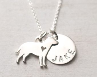 Sterling Silver Personalized Dog Necklace, Labrador Retriever Necklace, Dog's Name Charm, Dog Memorial, Dog Lover Gift