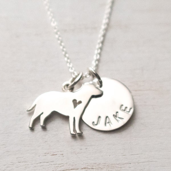 Sterling Silver Personalized Dog Necklace, Labrador Retriever Necklace, Dog's Name Charm, Dog Memorial, Dog Lover Gift