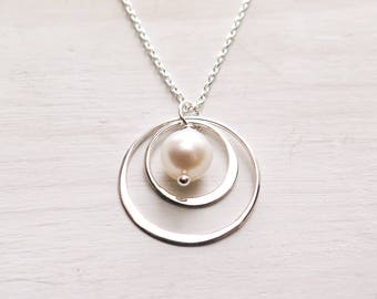 Modern Single Pearl Necklace, Sterling Silver