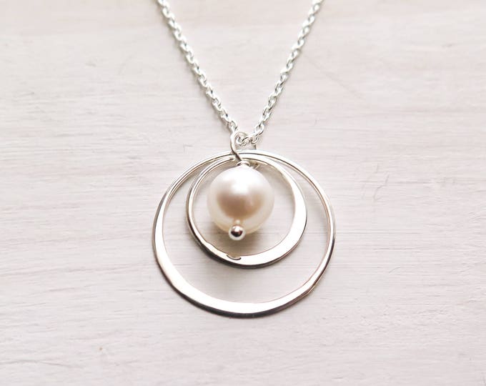 Modern Single Pearl Necklace, Sterling Silver