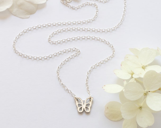 Tiny Butterfly Choker Necklace, Sterling Silver