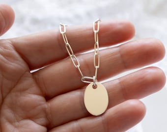 Chunky Paperclip Chain Necklace with Oval Pendant, Sterling Silver