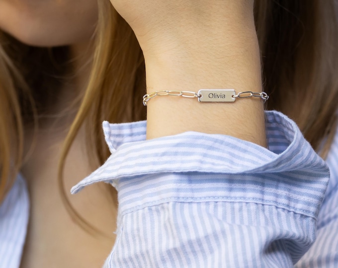 Paperclip Chain Bracelet Personalized with Name, Sterling Silver