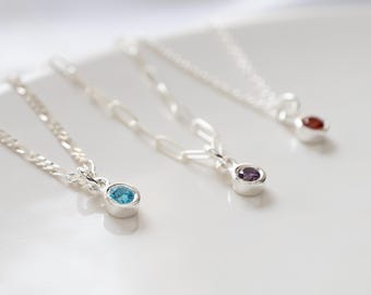 Tiny Birthstone Charm Necklace in Sterling Silver