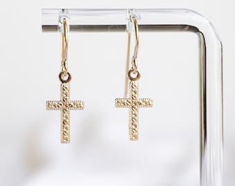 Dainty Cross Earrings in Gold Filled