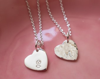 Sterling Silver Initial Heart Necklace: Hand Stamped Personalized Jewelry