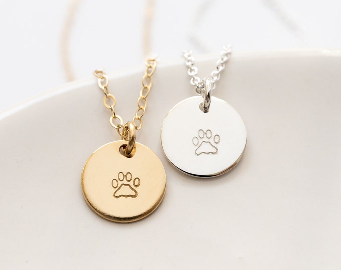 Tiny Paw Print Necklace, Sterling Silver or Gold Filled