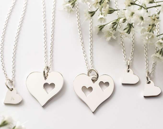 Cutout Heart Necklace Set for Mom and Daughters, Sterling Silver