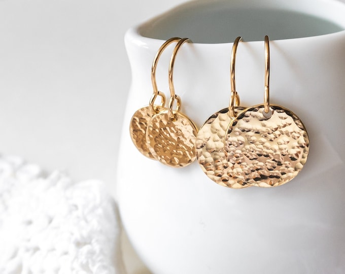 Gold Filled Disc Earrings in Hammered or Smooth Finish