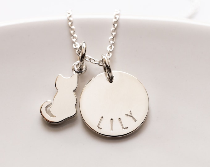 Personalized Cat Necklace, Sterling Silver