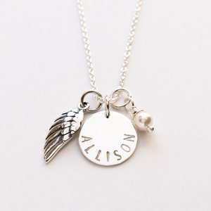 Angel Wing Necklace Personalized with Name, Sterling Silver, Confirmation or First Communion Gift For Girl, Hand Made Gift for Goddaughter