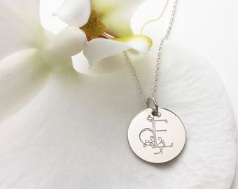 Fancy Initial Necklace, Sterling Silver, Hand Stamped, Personalized Jewelry