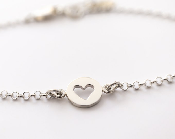 Sterling Silver Heart Bracelet, Adjustable Length