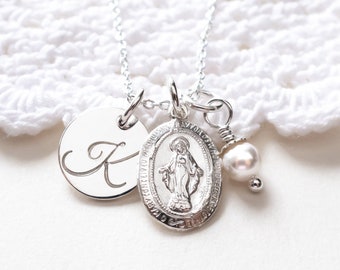 Miraculous Medal, First Communion Gift for Girl, Virgin Mary Necklace, Personalized, Communion Necklace, Catholic Jewelry, Sterling Silver