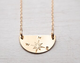Gold Filled True North Necklace, Hand Stamped Compass Rose Necklace, Dainty, Graduation Gift for Her, Find Your True North