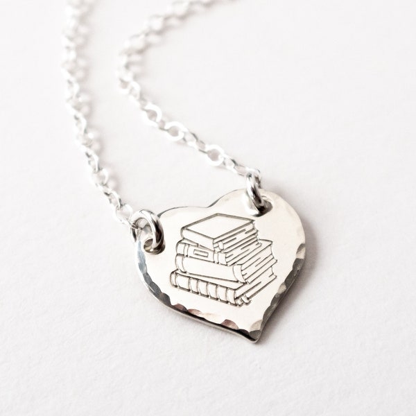 Book Lover Necklace in Sterling Silver, Handmade Gift for Readers and Writers, Book Worm Gift