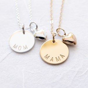 Mama Necklace, Gold Filled or Sterling Silver, Gift for Mom, Dainty Mother Necklace with Heart Charm image 1
